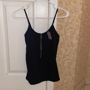 Black spaghetti strap with zipper in front